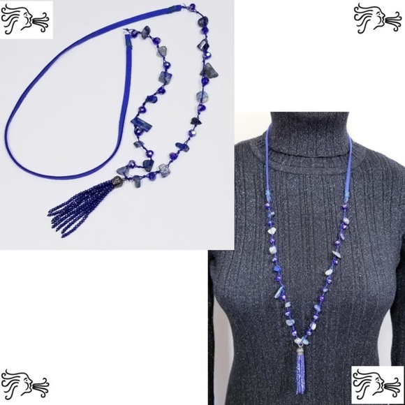 AIR Artsy Accessories Jewelry - Blue Sodalite Stone & Crystal Suede Necklace